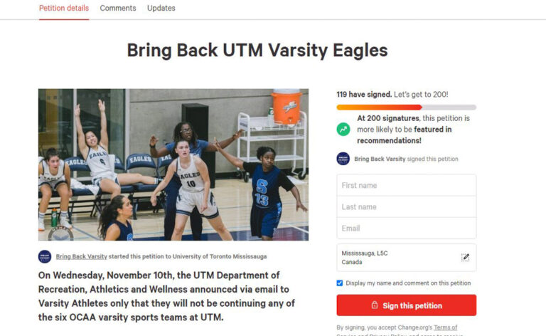 #SaveVarsityEagles: UTM varsity sports cancelled for the foreseeable future Athletes and student are angered by the cancellation of varsity sports and have quickly taken action. A meeting with the Dean has been set and students are hoping for mutual agreements, otherwise protests may be taken to the next level. 